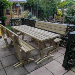 wooden picnic table with backrests outdoor garden furniture