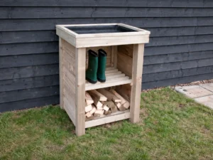 wooden planter with log store