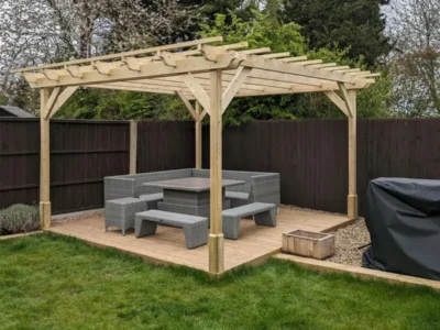2.4m wooden garden pergola with purlins