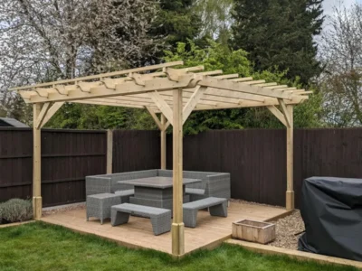 4.8m garden pergola with purlins green finish