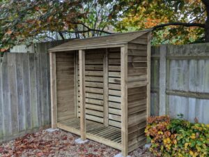 7ft log store side view in green without doors