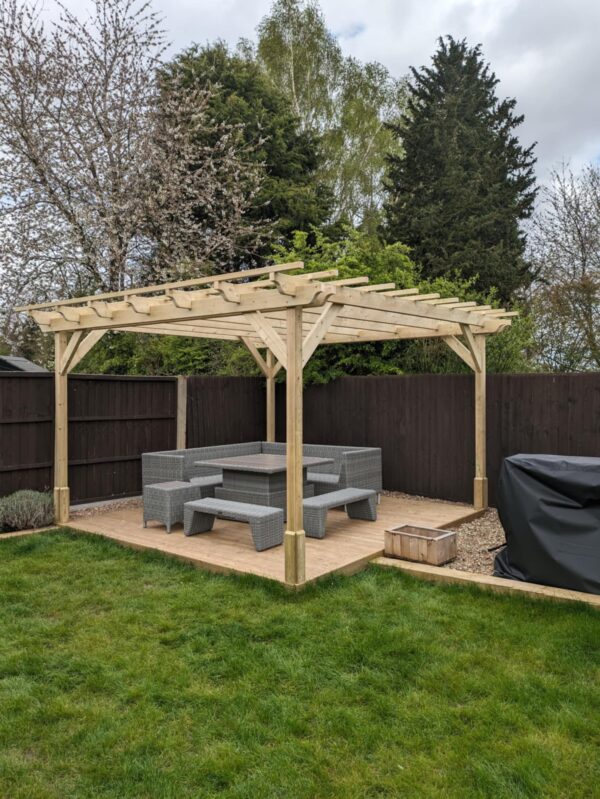 3.6m garden pergola with purlins, light green