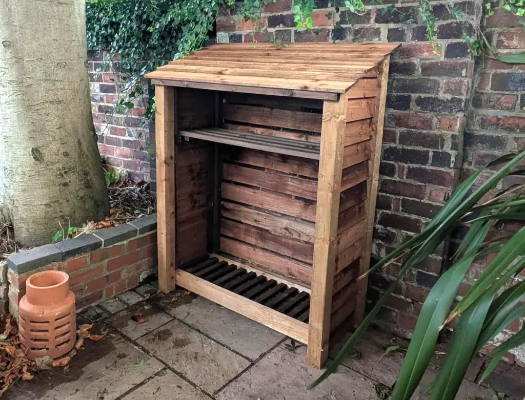 4ft compact log store with shelf