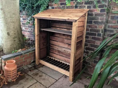 4ft compact log store with shelf