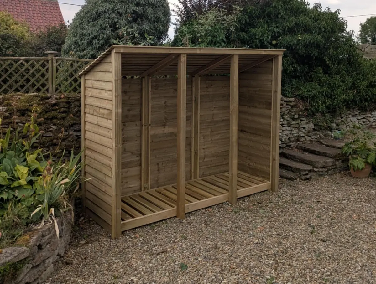 9ft deep log store reversed roof