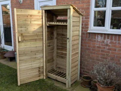 3ft compact log store with door and shelf green finish